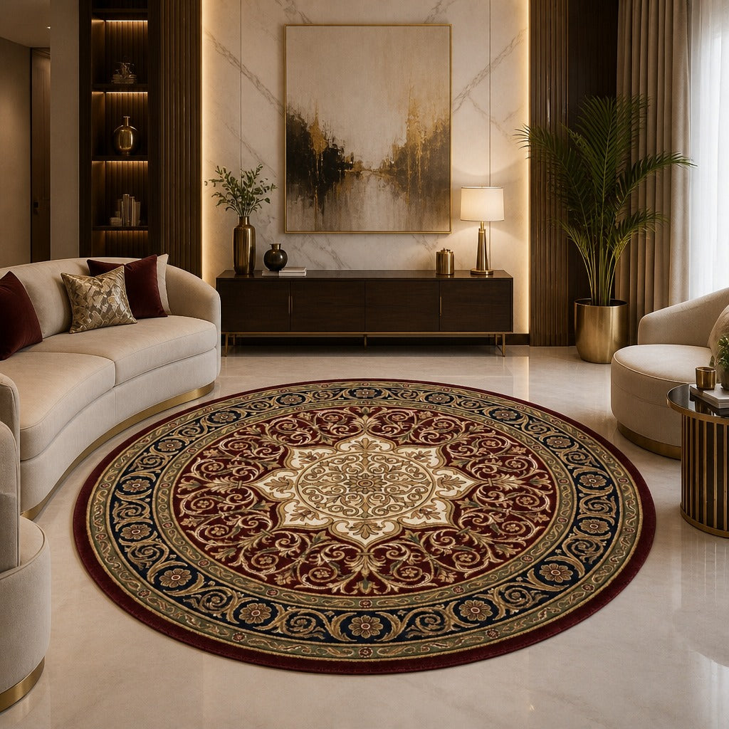 Renaissance Medallion Burgundy Round Rug