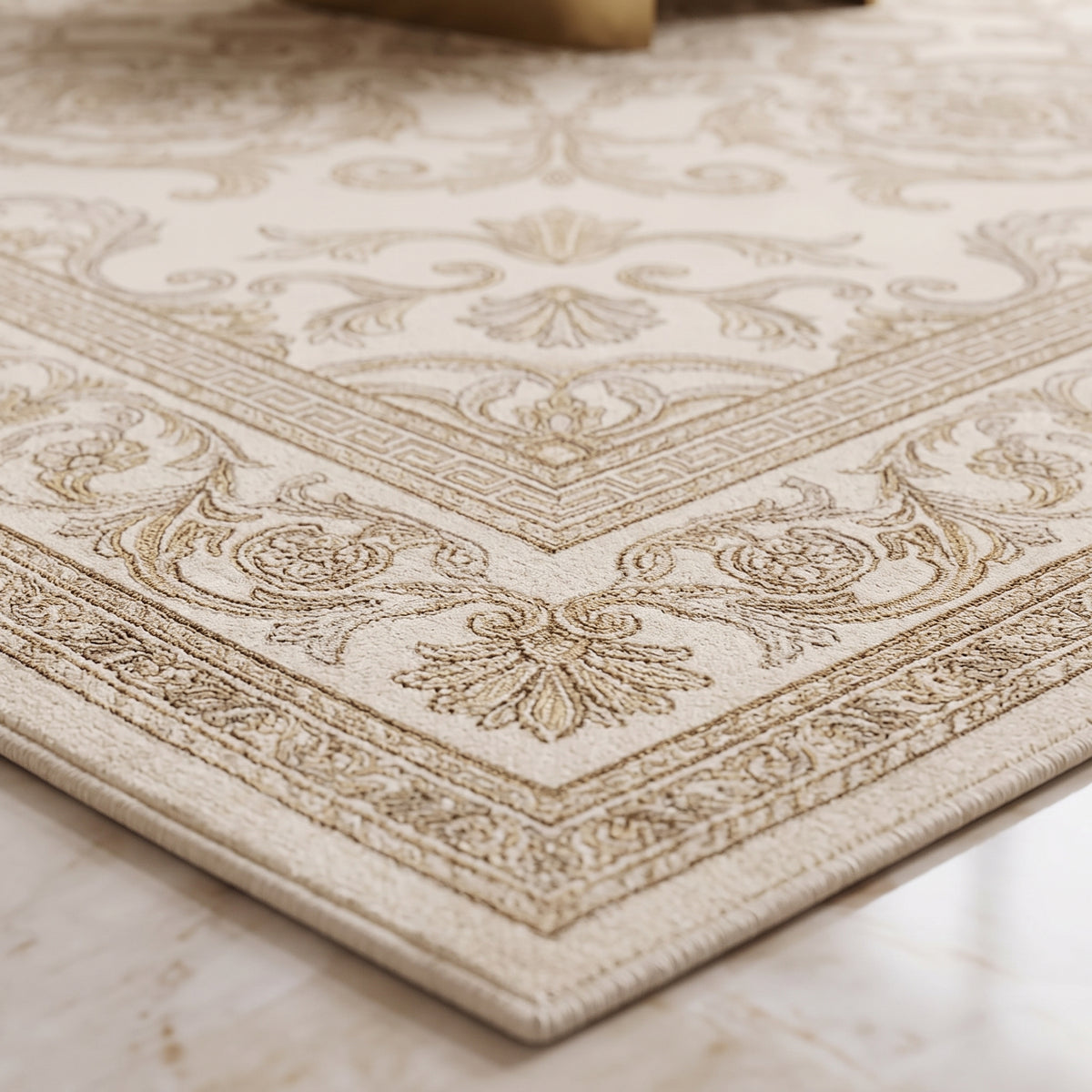 Baroque Filigree Champagne Cream Square Rug