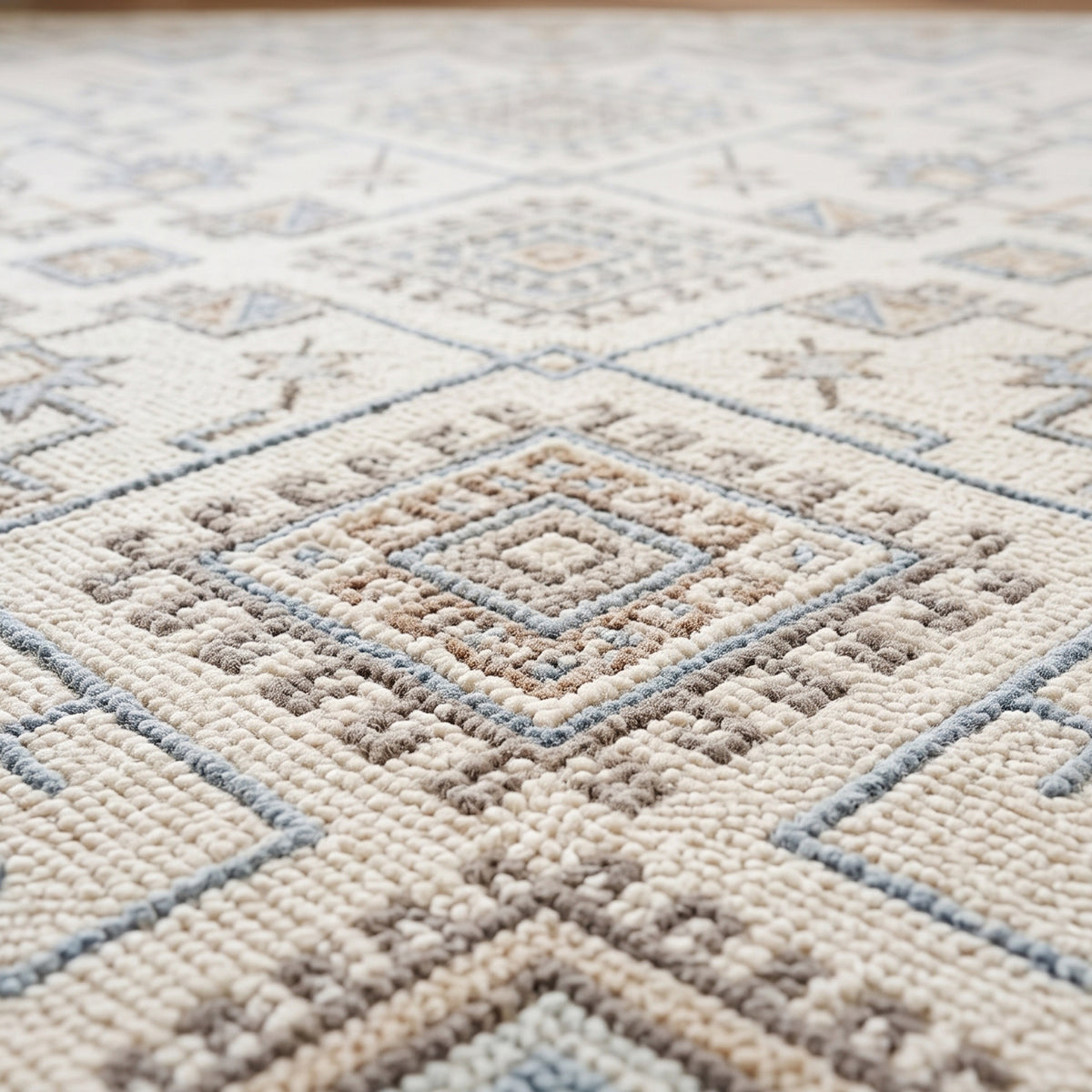 Tribal Geometric Lattice Neutral Square Rug