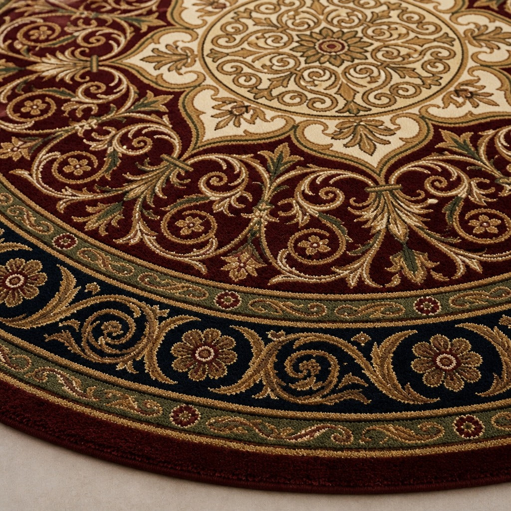 Renaissance Medallion Burgundy Round Rug