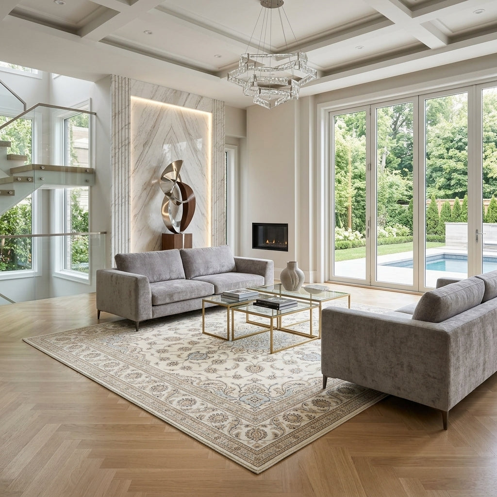 Heritage Medallion Pastel Ivory Square Rug