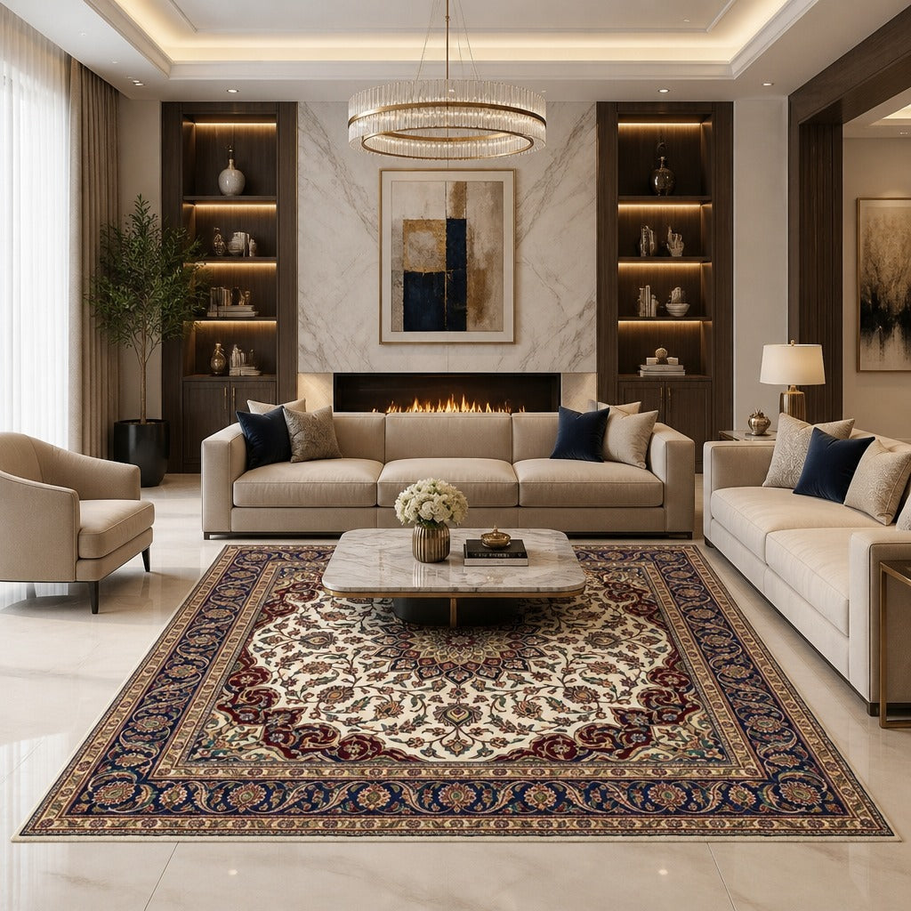 Royal Navy & Crimson Medallion Square Rug