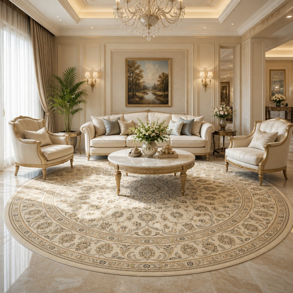 Royal Persian Floral Ivory Round Rug