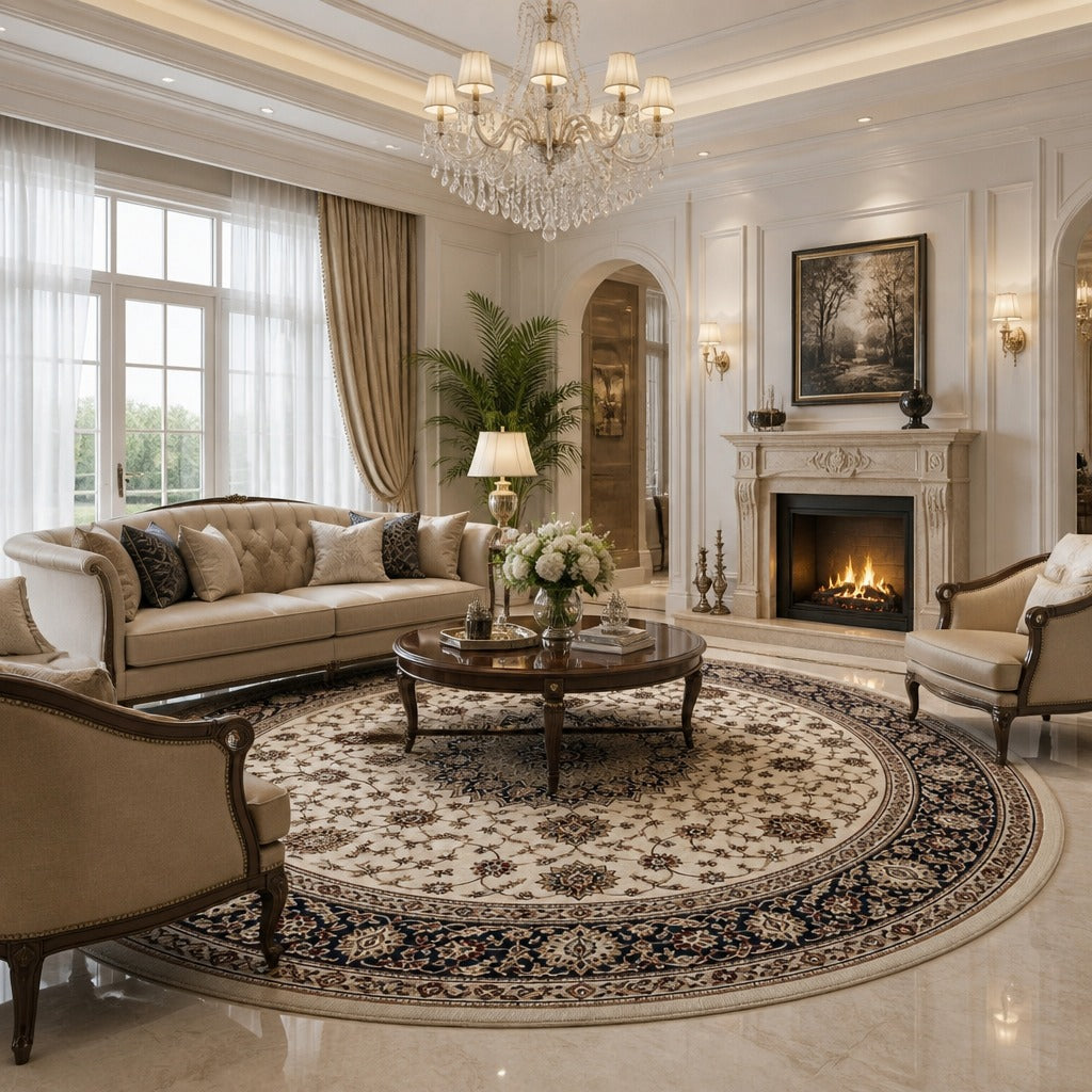 Imperial Navy Medallion Traditional Round Rug