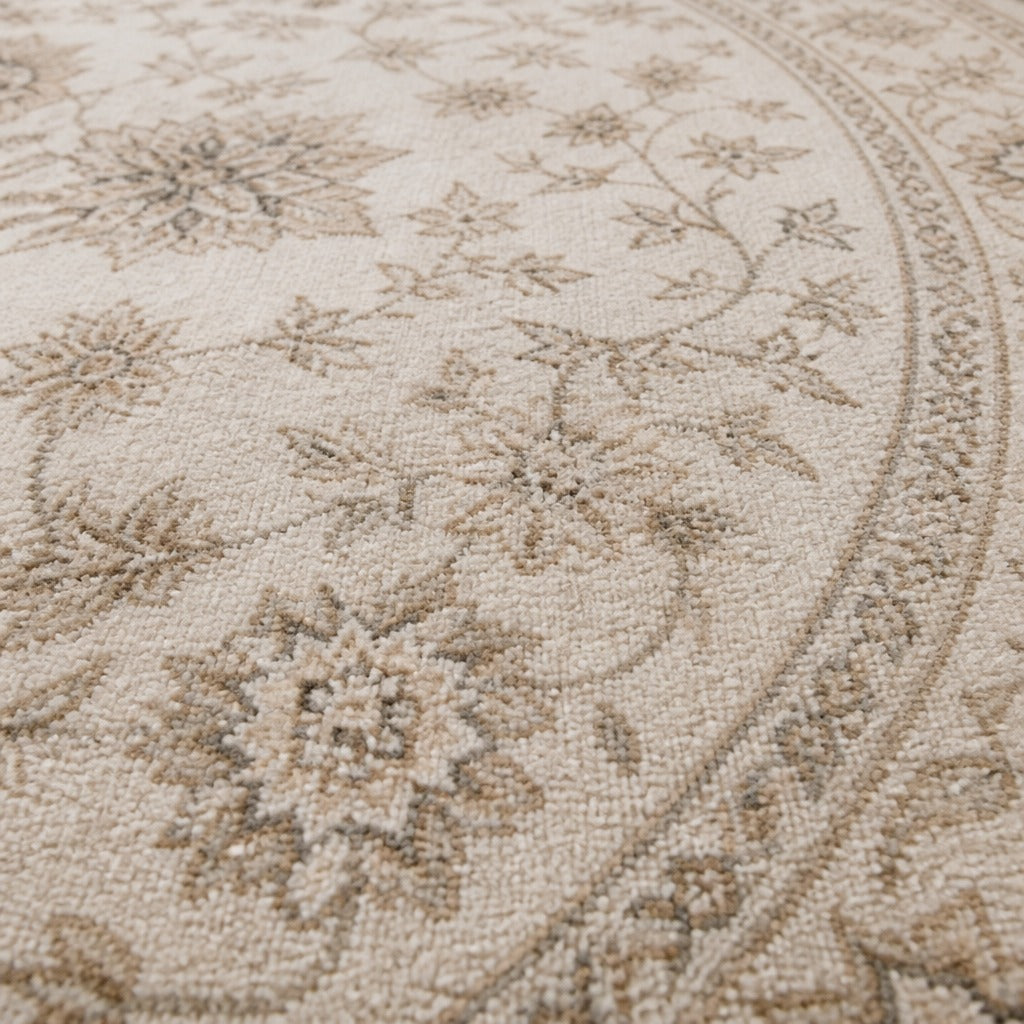 Vintage Floral Medallion Cream Round Rug