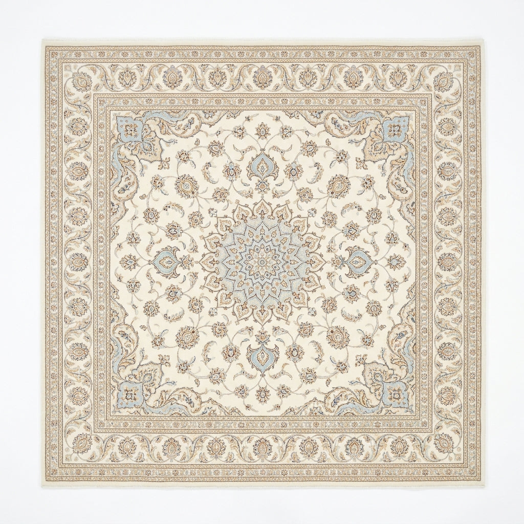 Heritage Medallion Pastel Ivory Square Rug