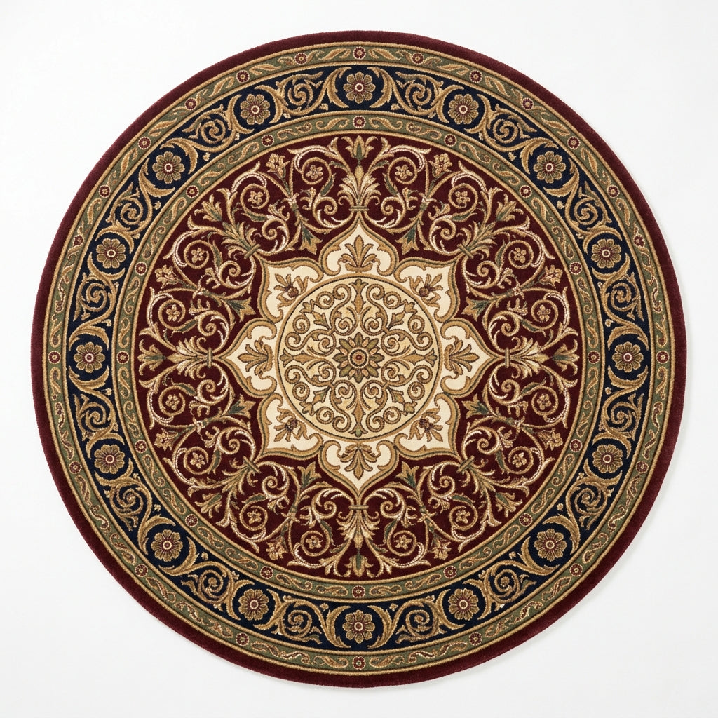 Renaissance Medallion Burgundy Round Rug
