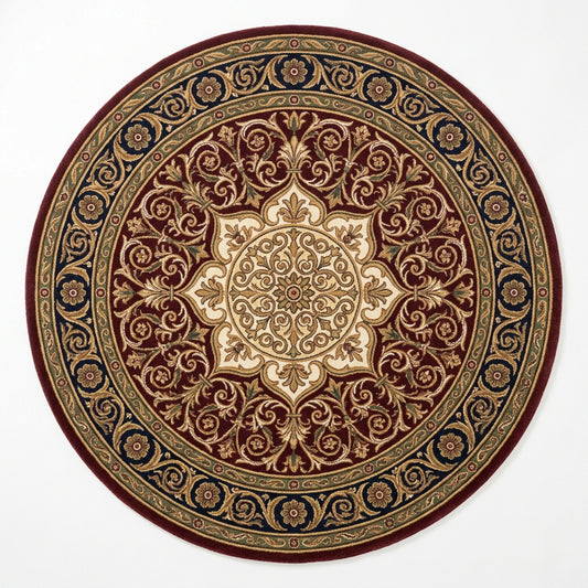 Renaissance Medallion Burgundy Round Rug