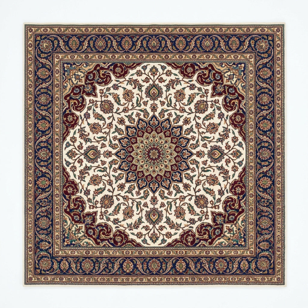 Royal Navy & Crimson Medallion Square Rug