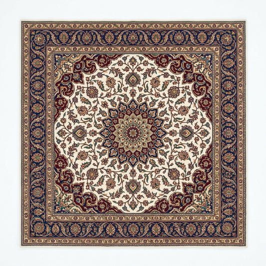 Royal Navy & Crimson Medallion Square Rug