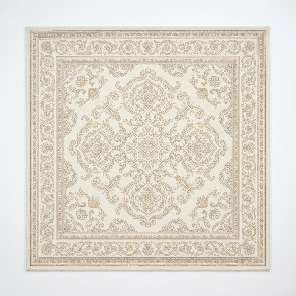 Baroque Filigree Champagne Cream Square Rug