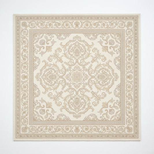 Baroque Filigree Champagne Cream Square Rug