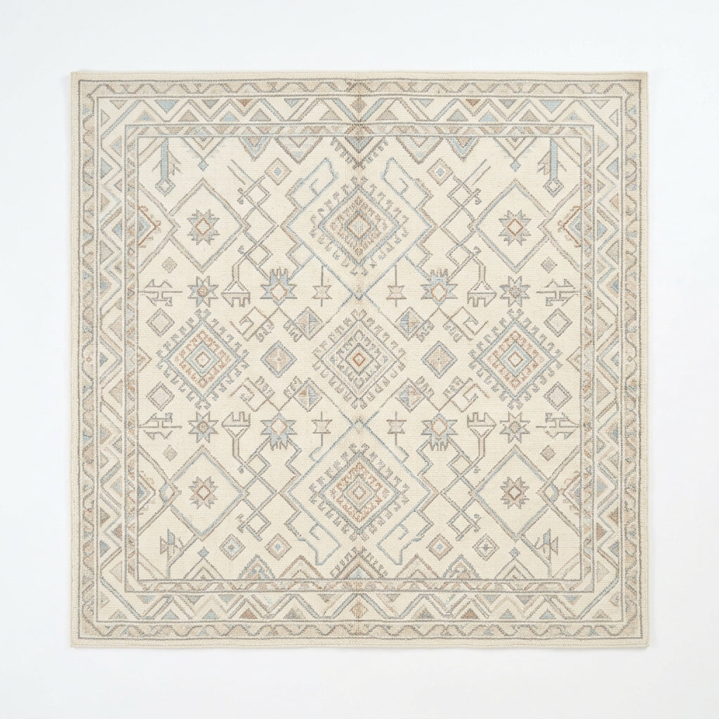 Tribal Geometric Lattice Neutral Square Rug
