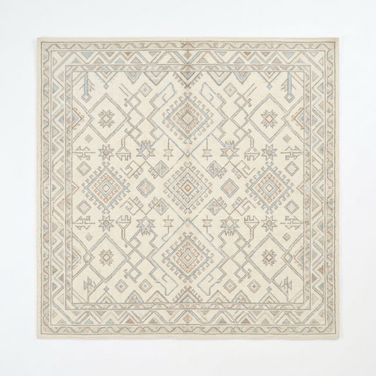 Tribal Geometric Lattice Neutral Square Rug