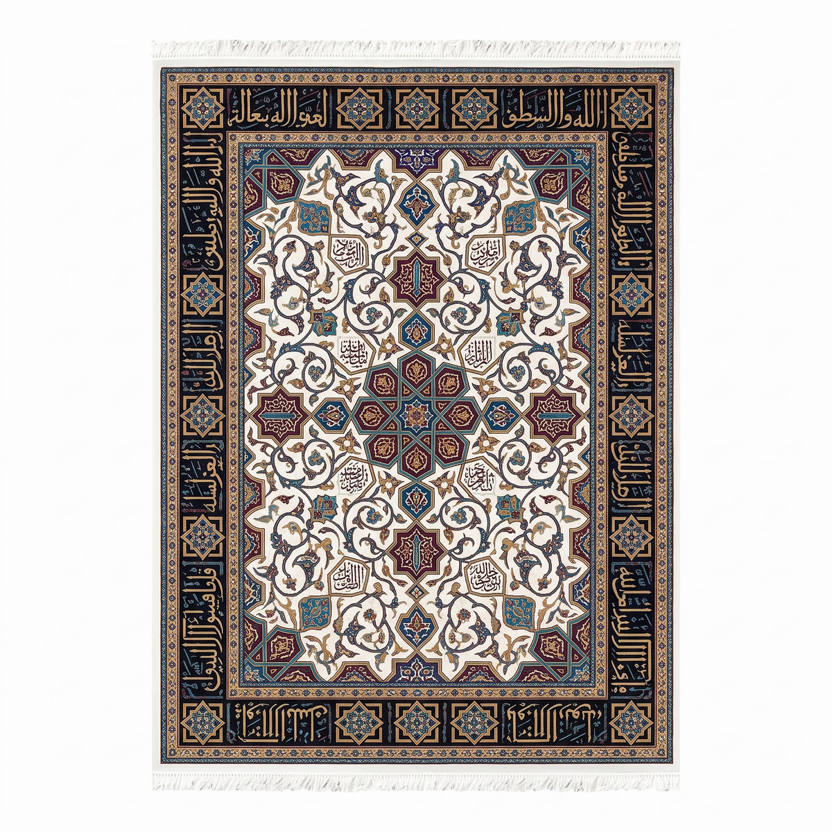 Ornate Calligraphic Arabesque Silk-Style Rug