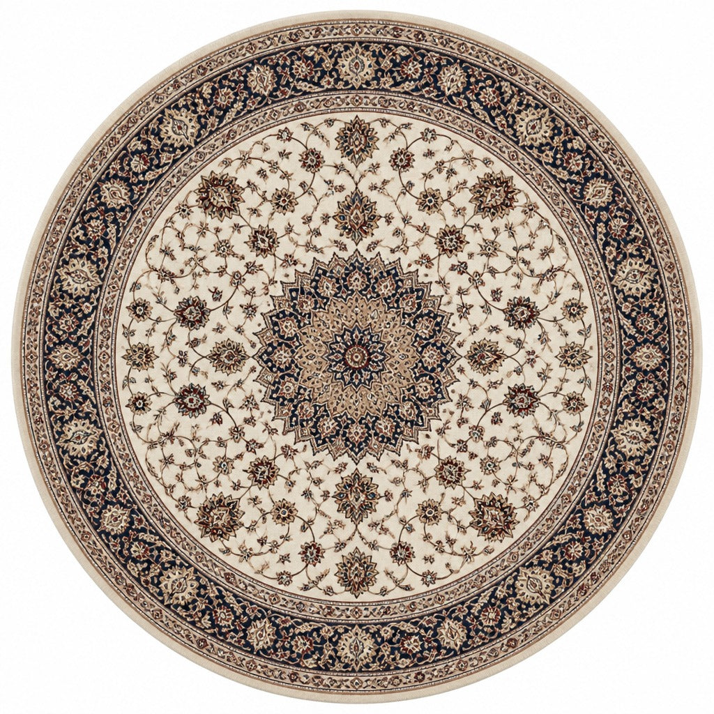 Imperial Navy Medallion Traditional Round Rug