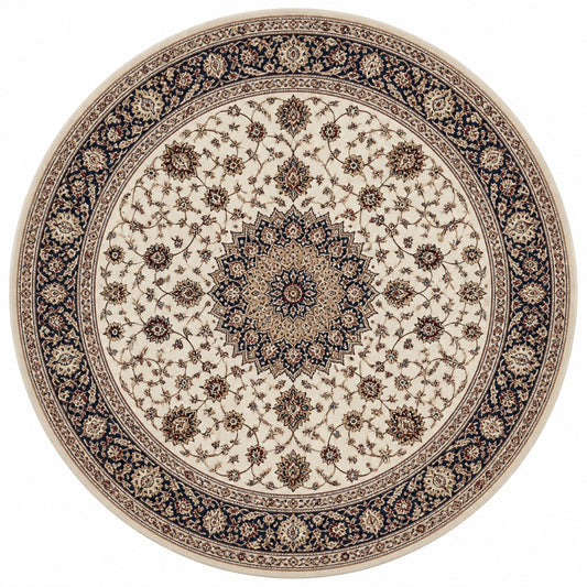 Imperial Navy Medallion Traditional Round Rug