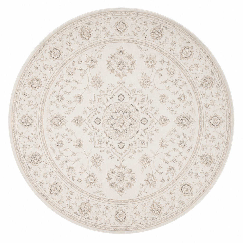 Vintage Floral Medallion Cream Round Rug