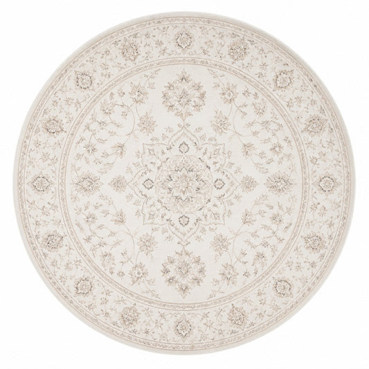 Vintage Floral Medallion Cream Round Rug